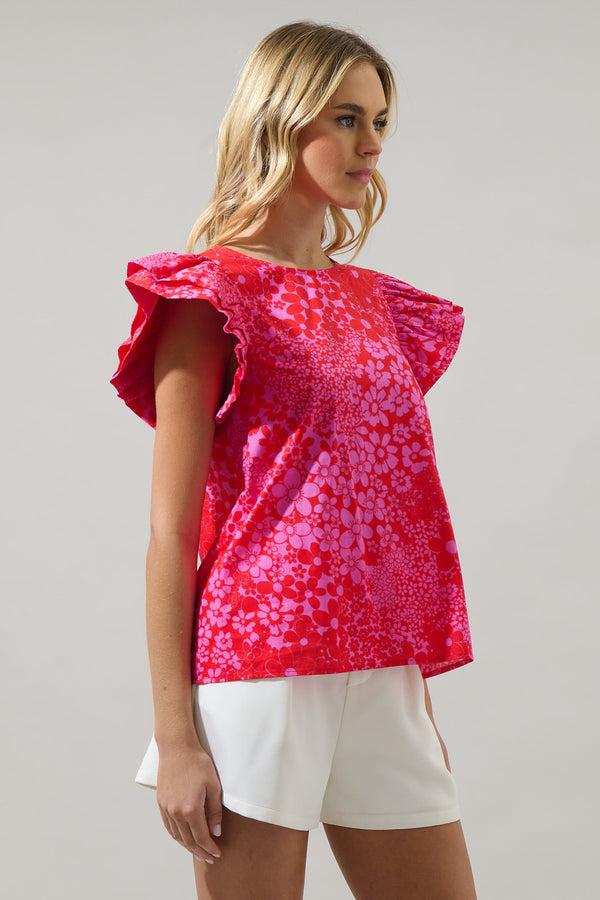 Sugarlips Addie Floral Elley Ruffle Sleeve Top