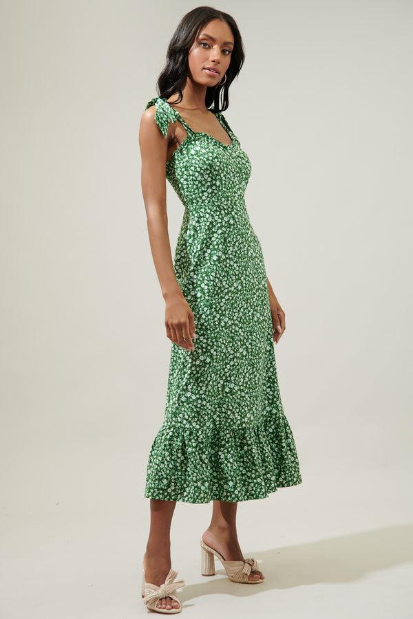 Sugarlips Adieu Floral Baker Tie Strap Midi Dress