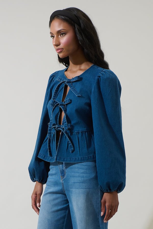 Sugarlips Adira Denim Front Tie Top