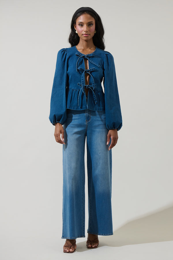 Sugarlips Adira Denim Front Tie Top