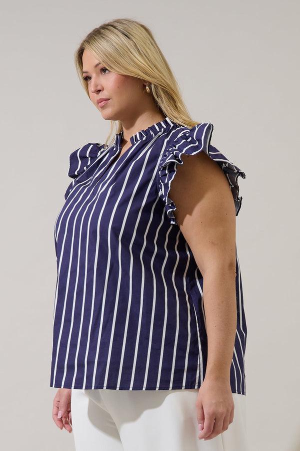 Sugarlips Adlina Ruffle Top Verta Stripe Curve