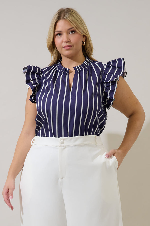 sugarlips Adlina Ruffle Top Verta Stripe Curve