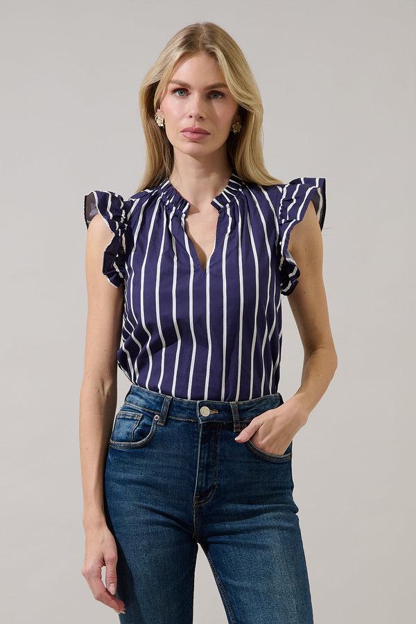 sugarlips Adlina Ruffle Top Verta Stripe