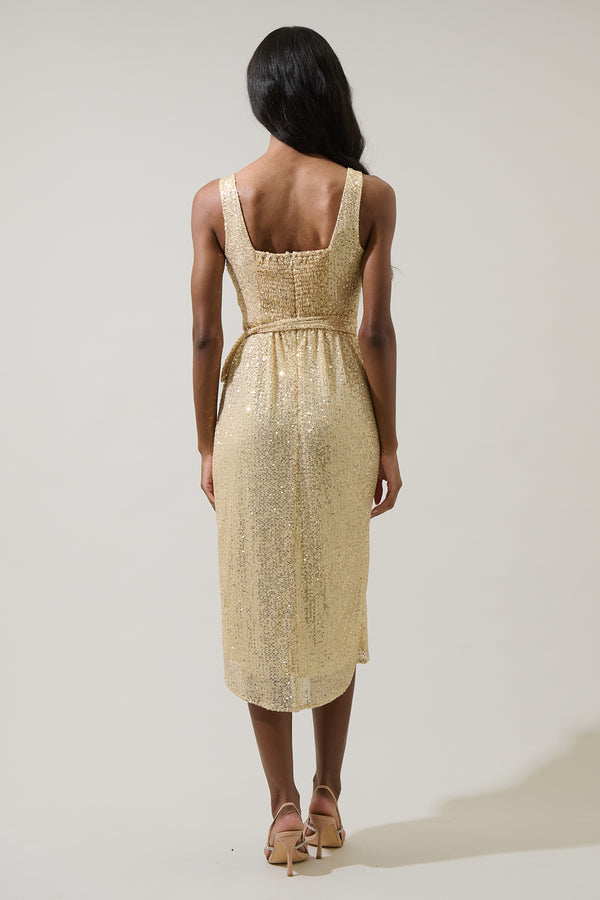 Sugarlips Aileen Sequin Beli Wrap Midi Dress