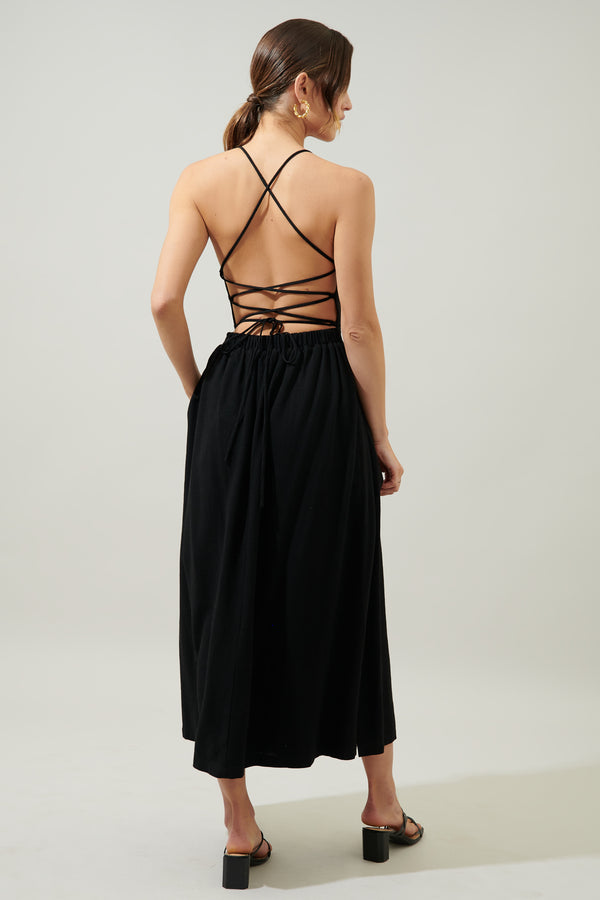 Sugarlips Aisha Open Back Lace Up Midi Dress