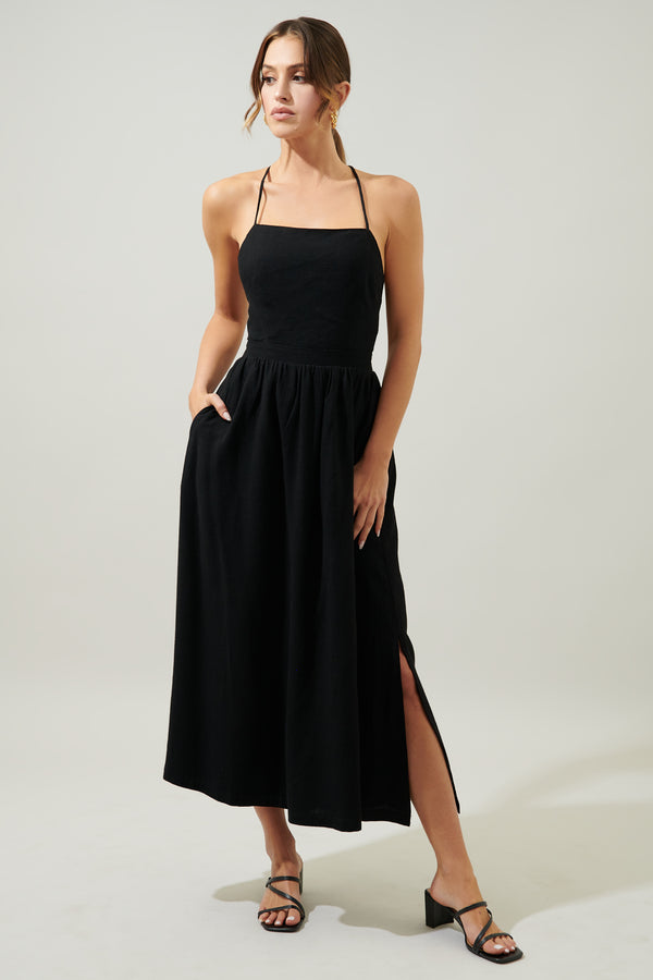 sugarlips Aisha Open Back Lace Up Midi Dress
