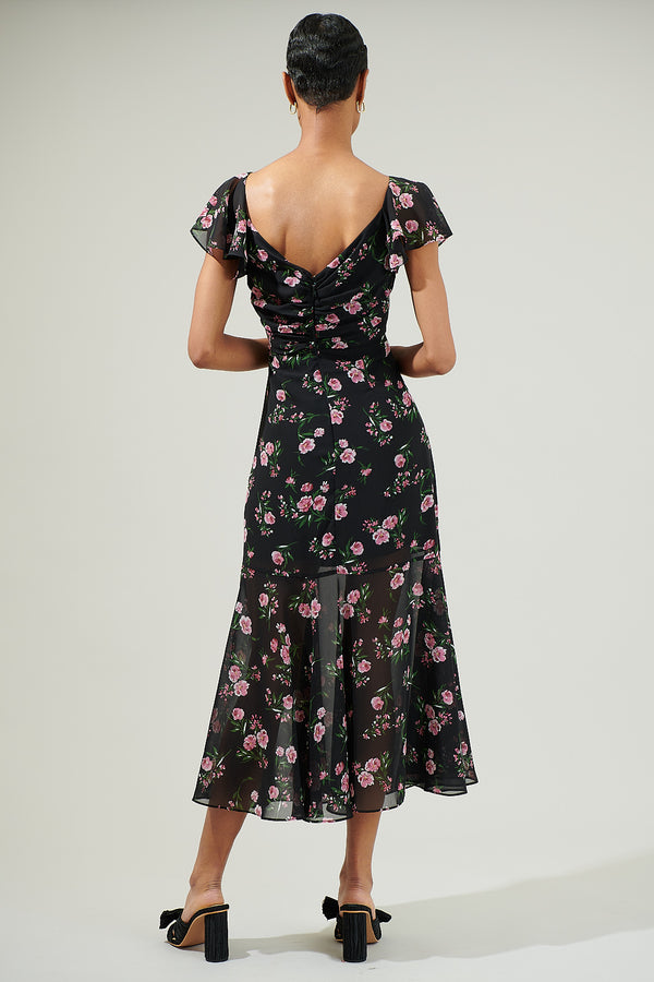 Sugarlips Albany Floral Nadia Ruched Midi Dress