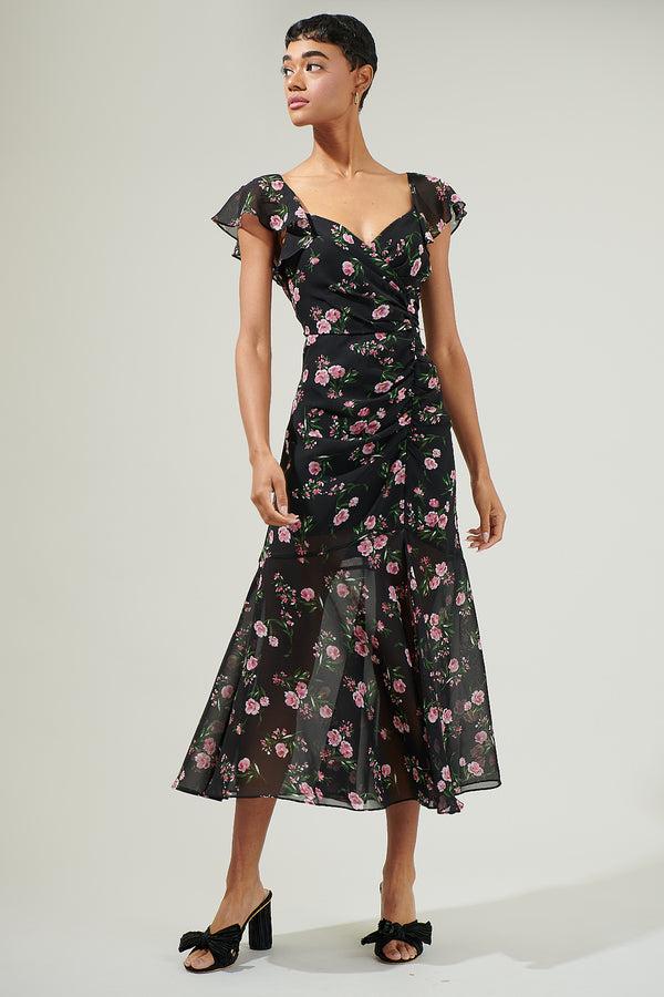 Sugarlips Albany Floral Nadia Ruched Midi Dress