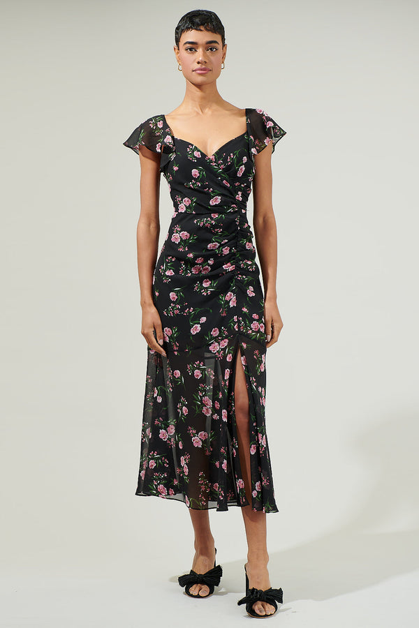 sugarlips Albany Floral Nadia Ruched Midi Dress