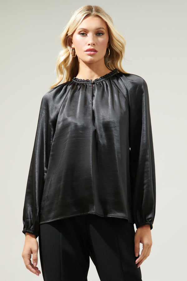 Sugarlips Alcazar Raglan Sleeve Satin Blouse