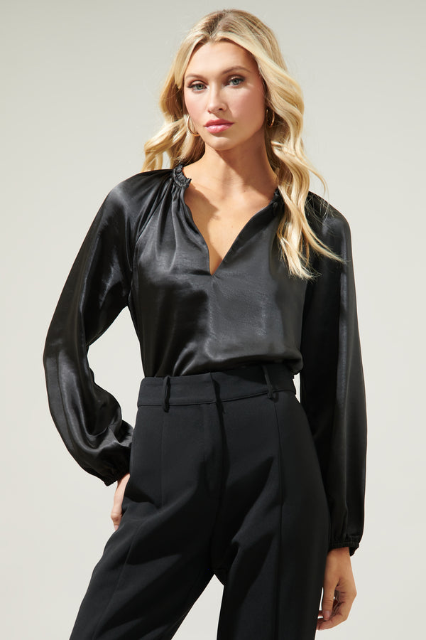 sugarlips Alcazar Raglan Sleeve Satin Blouse