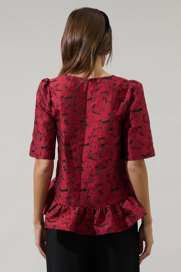 Sugarlips Alena Jacquard Floral Ruffle Top