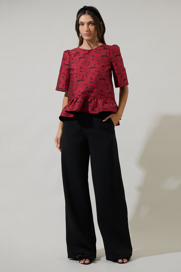 Sugarlips Alena Jacquard Floral Ruffle Top