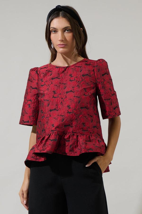 sugarlips Alena Jacquard Floral Ruffle Top