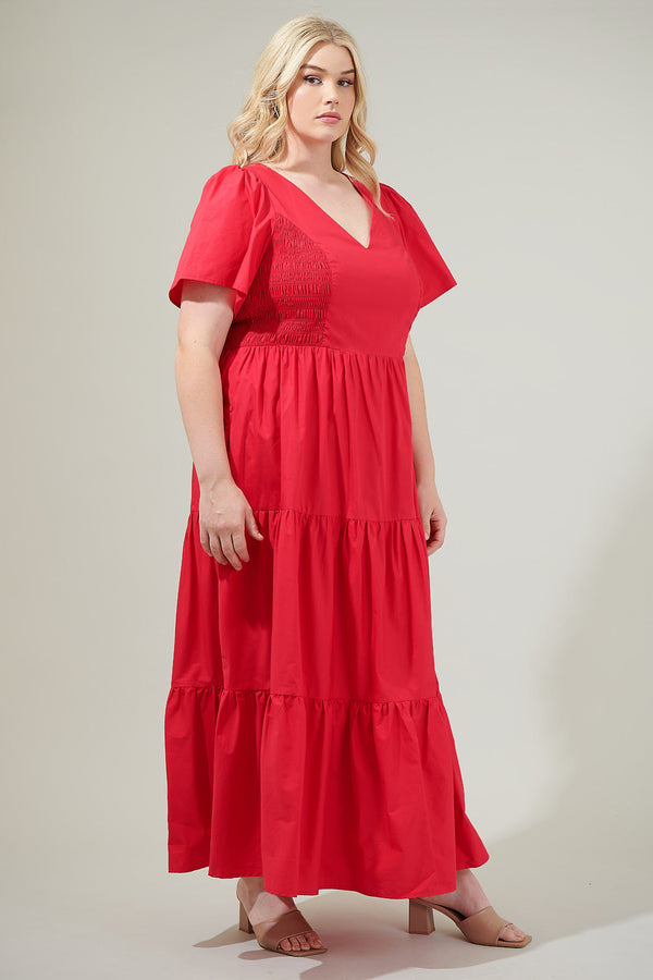 Sugarlips Alexis Poplin Tiered Midi Dress Curve