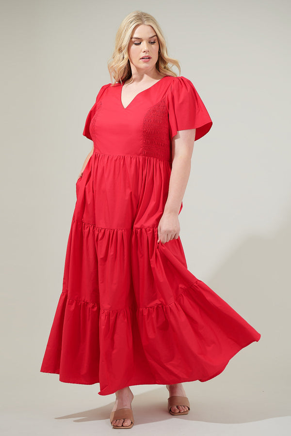 Sugarlips Alexis Poplin Tiered Midi Dress Curve