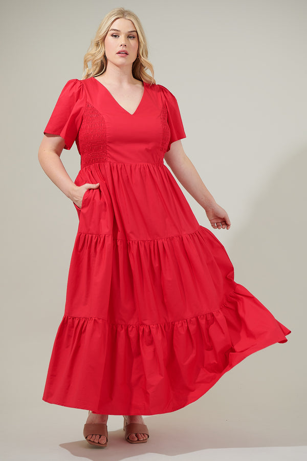 sugarlips Alexis Poplin Tiered Midi Dress Curve