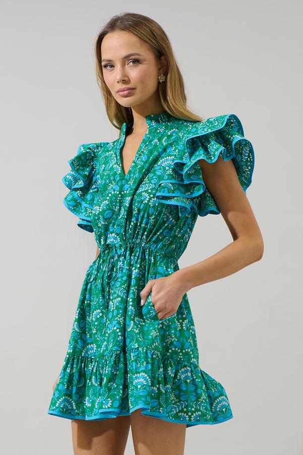 Sugarlips Alina Floral Ruffle Shift Mini Dress