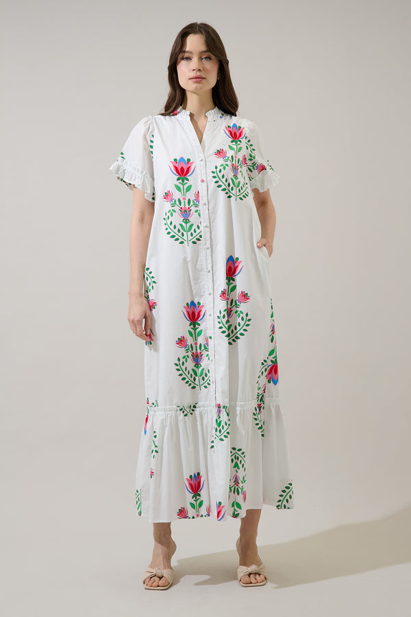 Sugarlips Alna Button Up Midi Dress Saury Floral