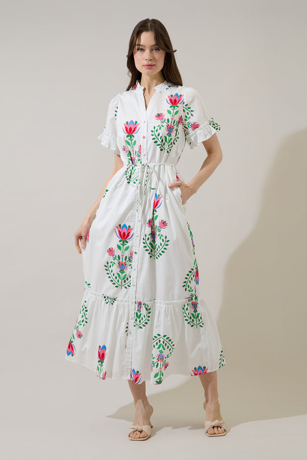 sugarlips Alna Button Up Midi Dress Saury Floral