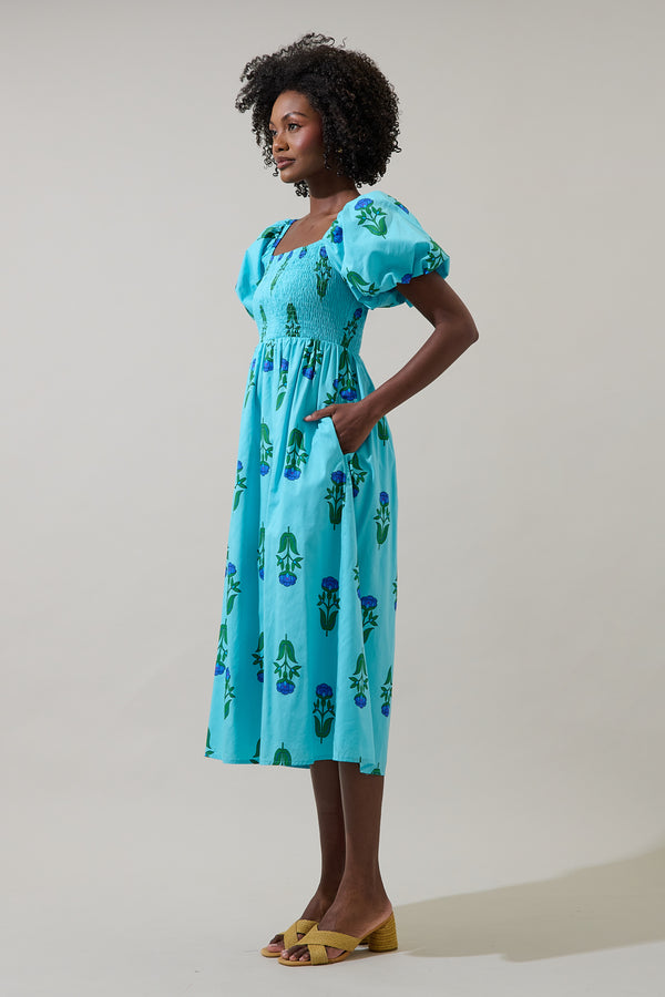 Sugarlips Amena Floral Maray Smocked Midi Dress