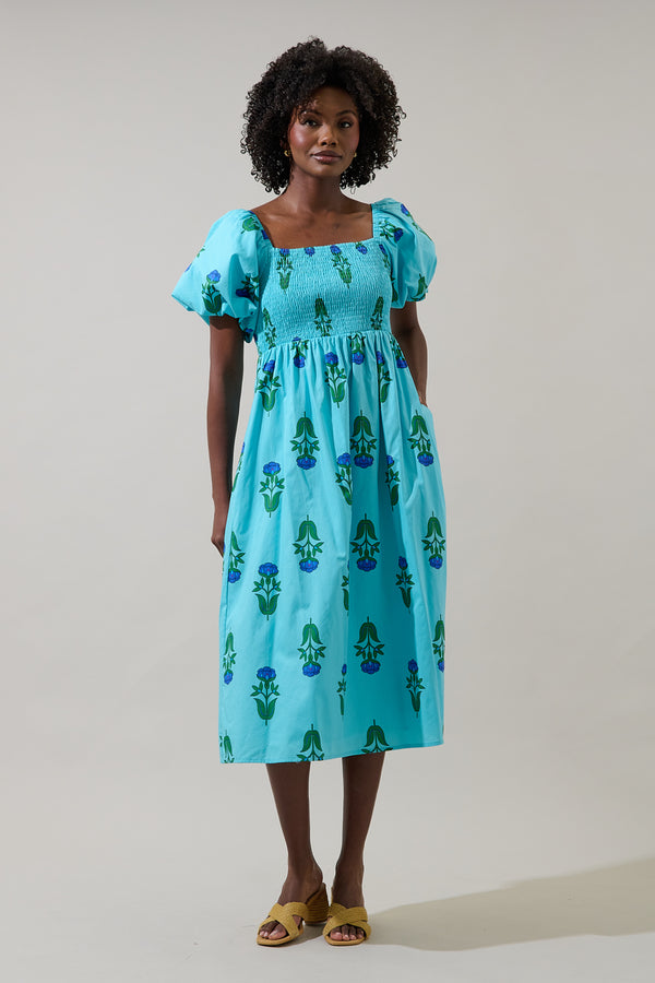 sugarlips Amena Floral Maray Smocked Midi Dress