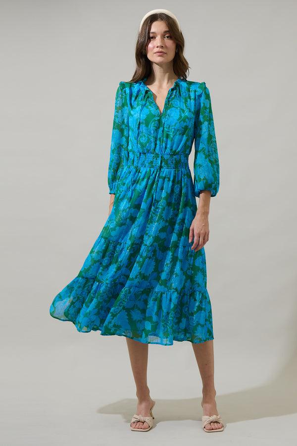 Sugarlips Amren Floral Henri Smocked Midi Dress