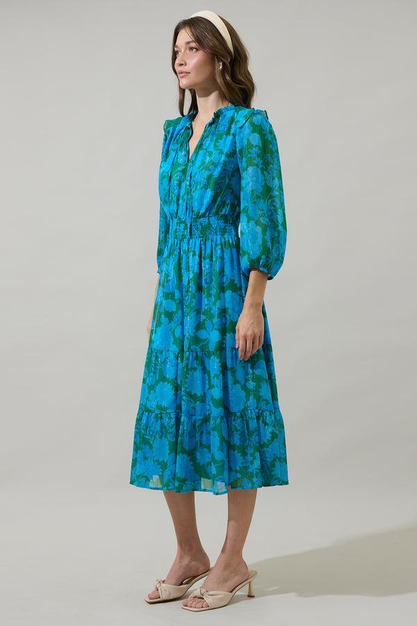 Sugarlips Amren Floral Henri Smocked Midi Dress