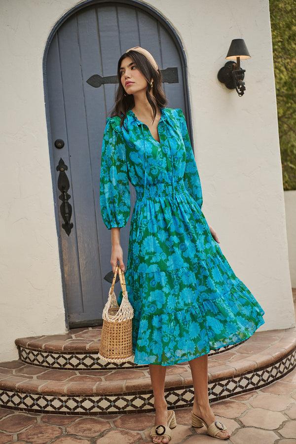 sugarlips Amren Floral Henri Smocked Midi Dress