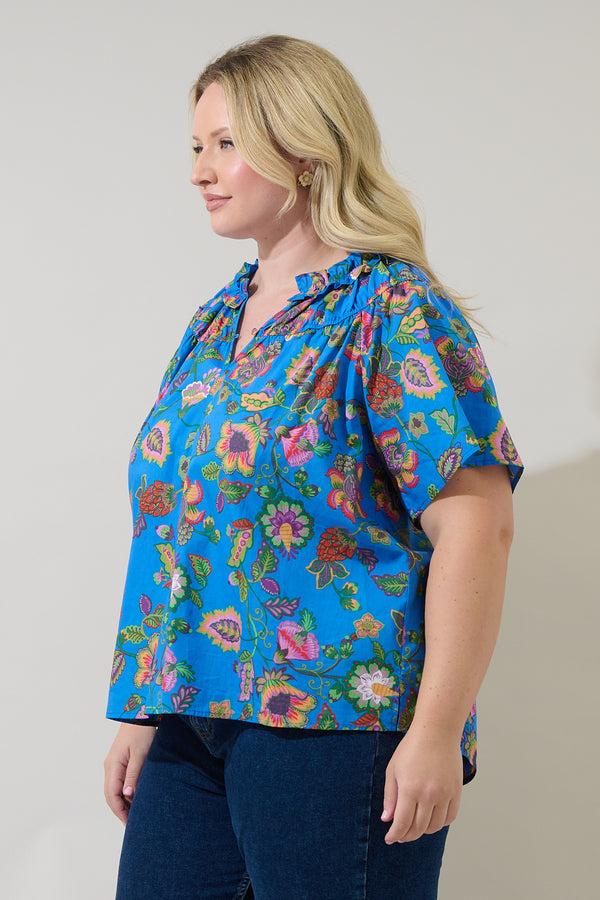 Sugarlips Anabelle Floral Darthy Smocked Top Curve