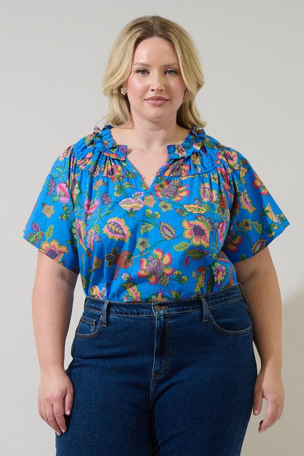 sugarlips Anabelle Floral Darthy Smocked Top Curve
