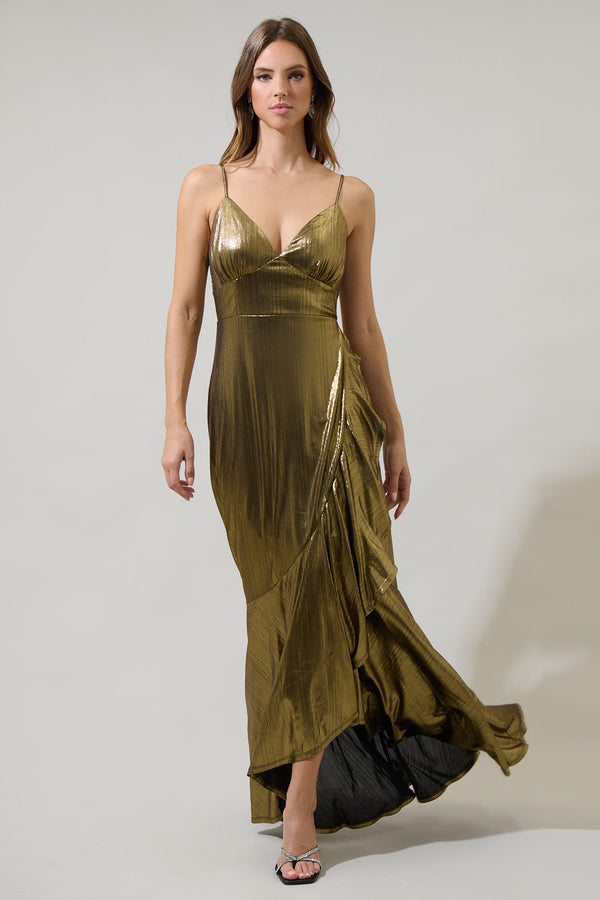 Sugarlips Andorra Metallic Doris Ruffle Maxi Dress