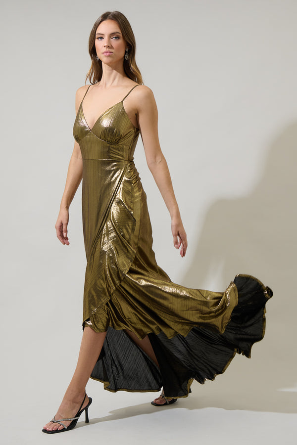 Sugarlips Andorra Metallic Doris Ruffle Maxi Dress