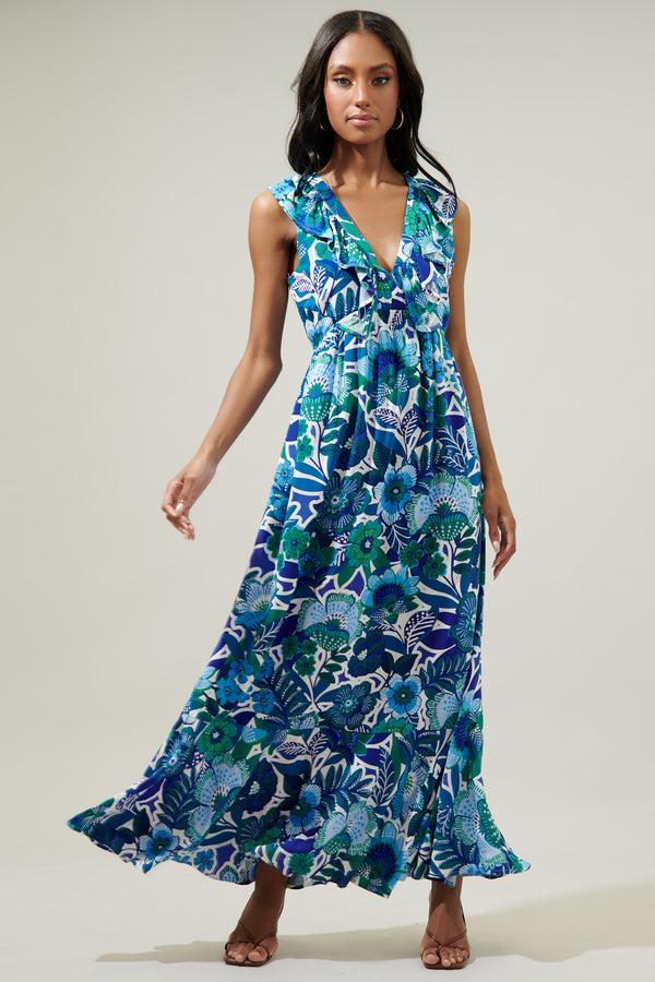 Sugarlips Andretta Floral Bayla Deep V Maxi Dress