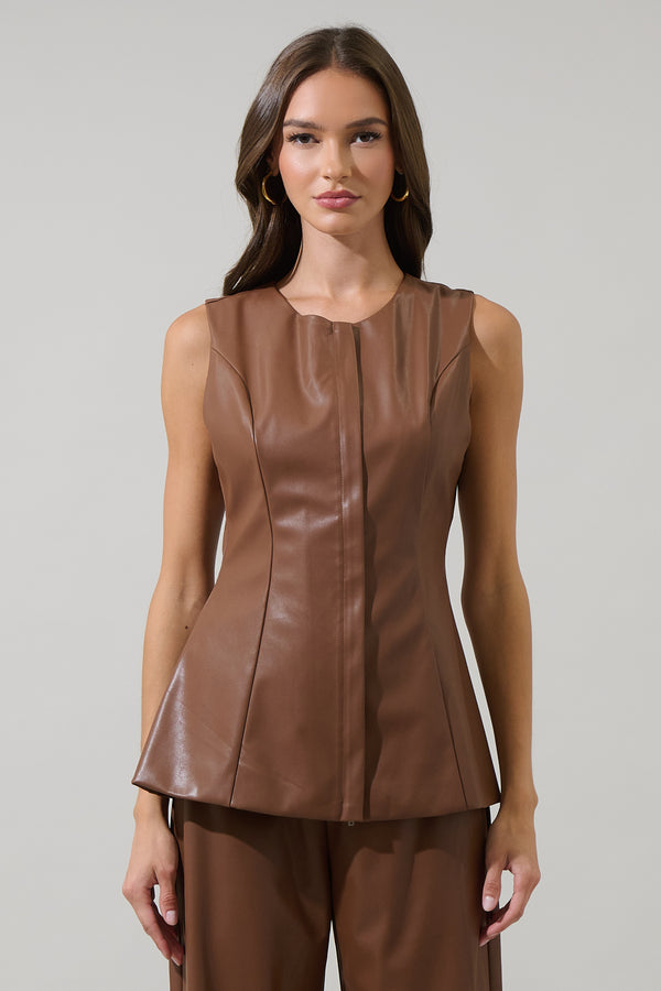 Sugarlips Anisa Leather Maize Sleeveless Top