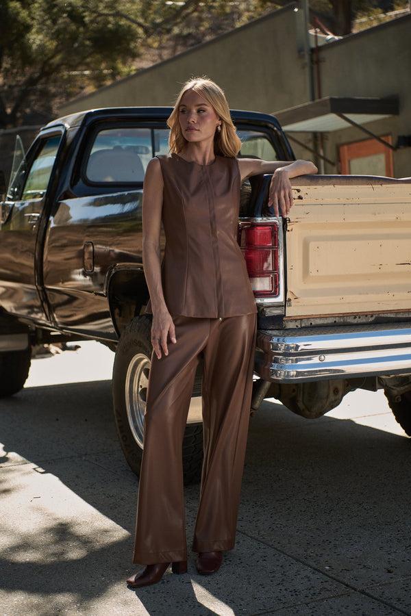 sugarlips Anisa Leather Maize Sleeveless Top