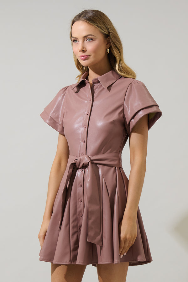 Sugarlips Anisa Leather Pleated Mini Dress