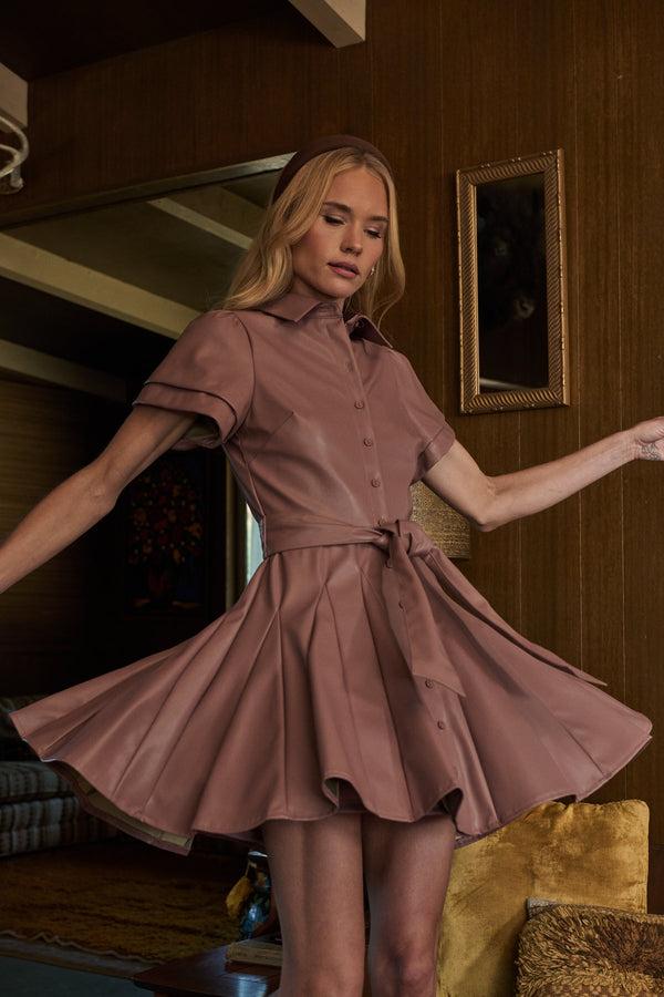 sugarlips Anisa Leather Pleated Mini Dress