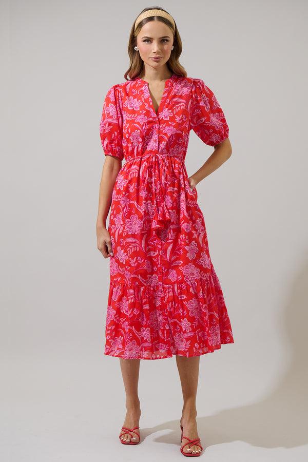 Sugarlips Aria Floral Beth Button Down Midi Dress
