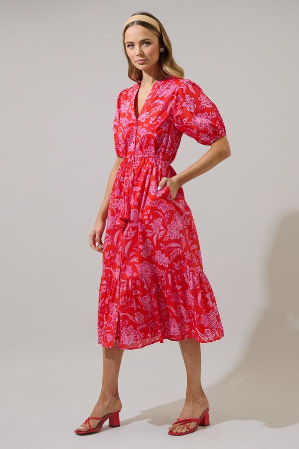 Sugarlips Aria Floral Beth Button Down Midi Dress