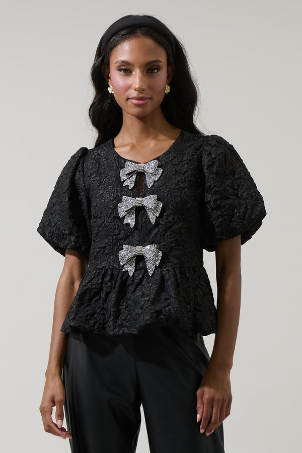 Sugarlips Arielle Jacquard Glow Bow Top