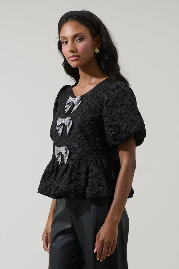 Sugarlips Arielle Jacquard Glow Bow Top