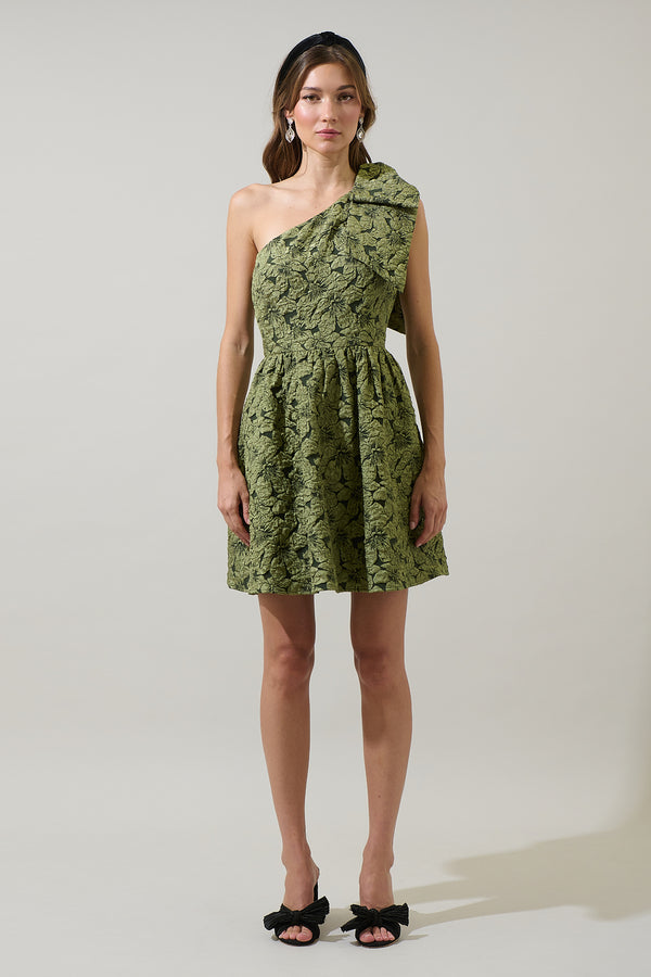 Sugarlips Arielle Jacquard Ivine Bow Mini Dress