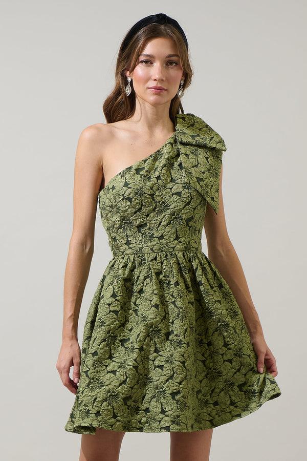 sugarlips Arielle Jacquard Ivine Bow Mini Dress