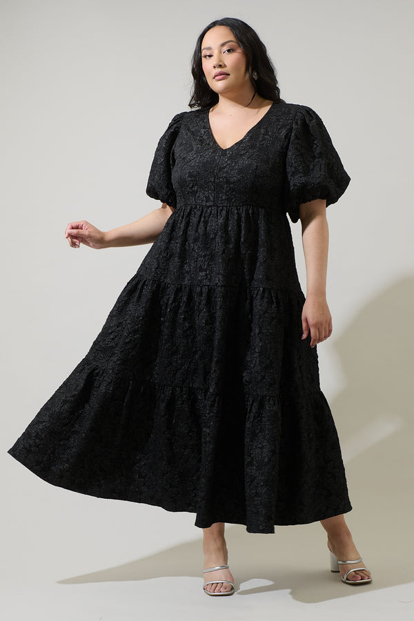 sugarlips Arielle Jacquard Maxi Tiered Dress Curve