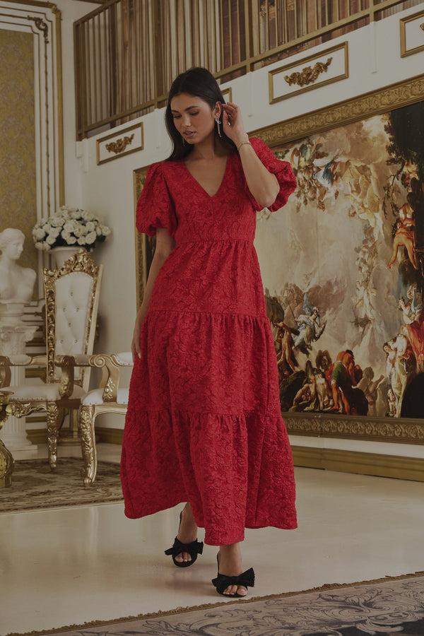 sugarlips Arielle Jacquard Maxi Tiered Dress