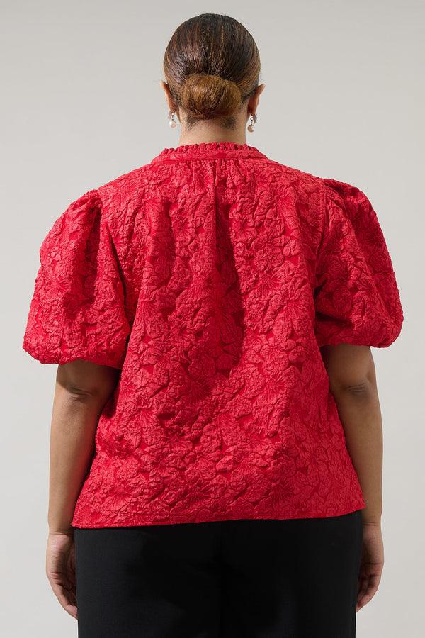 Sugarlips Arielle Jacquard Split Neck Top Curve