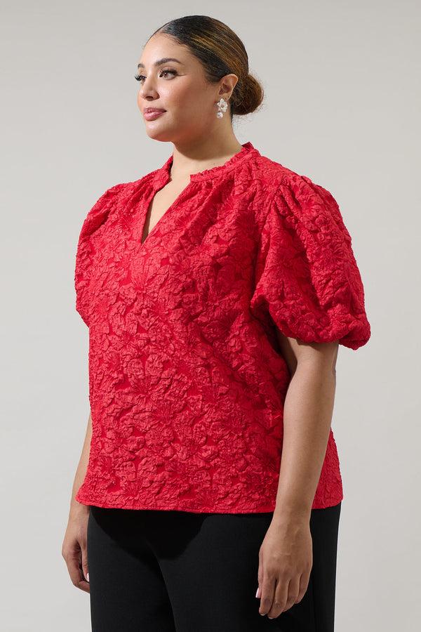 Sugarlips Arielle Jacquard Split Neck Top Curve
