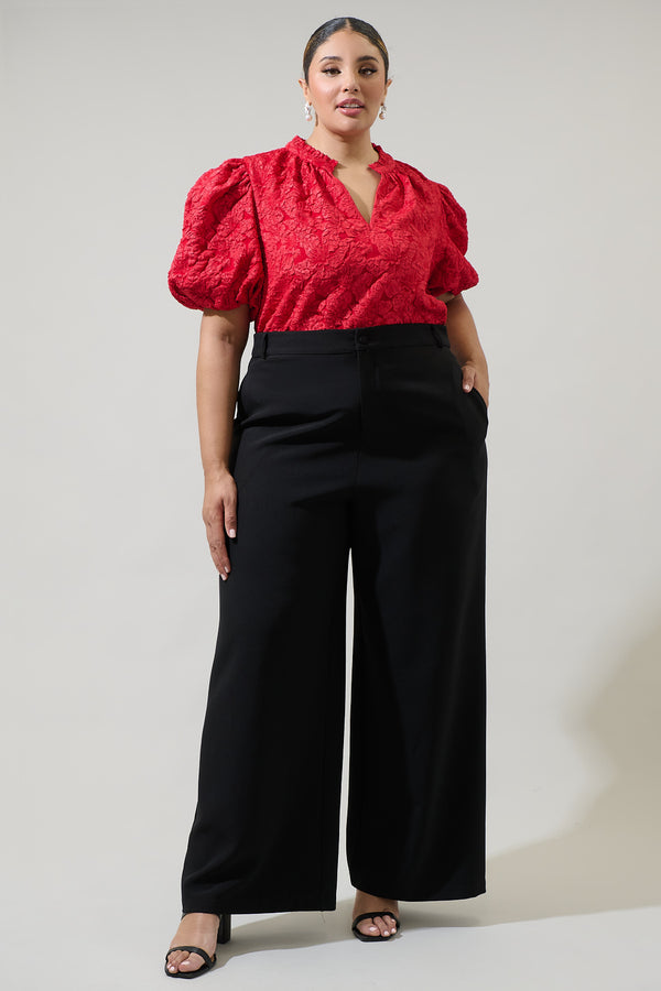 Sugarlips Arielle Jacquard Split Neck Top Curve