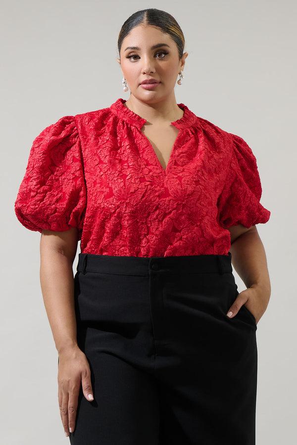 sugarlips Arielle Jacquard Split Neck Top Curve